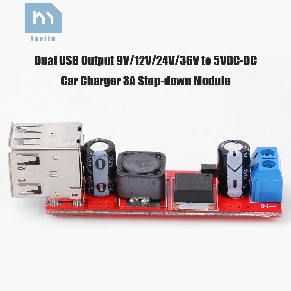 Jae*☀Dual USB Output 9V/12V/24V/36V to 5VDC-DC Car Charger 3A Step-down Module✠