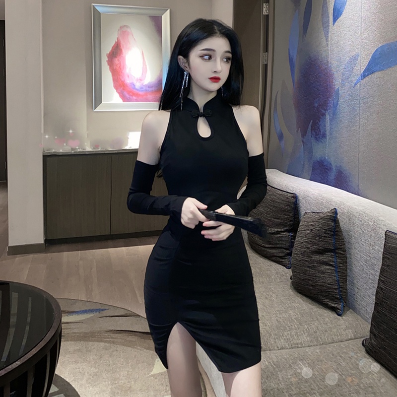 Sẵn  -Sườn xám  trẻ trung sexy hở lưng phiên bản cải tiến