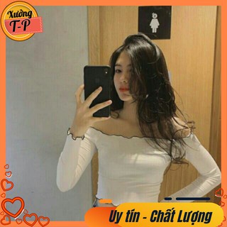 Áo trễ vai tay dài thun gân