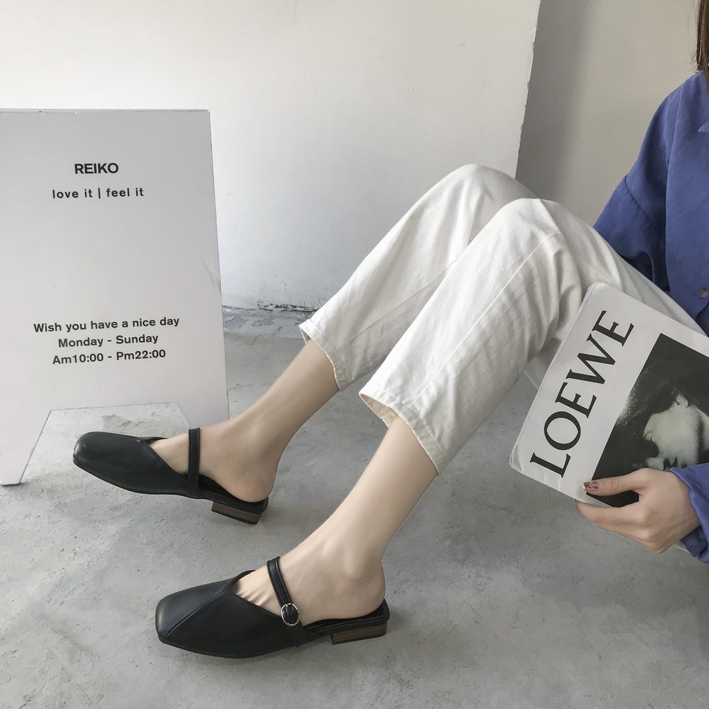 Giày búp bê mũi vuông đế bằng thiết kế cổ điển