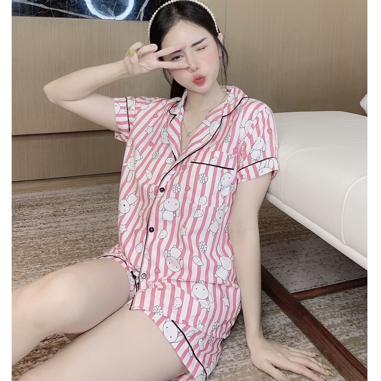 Đồ bộ nữ pijama lụa ngủ mặc nhà áo cộc quần đùi bigsize dễ thương chất liệu Kate Thái thoáng mát JUSOKA