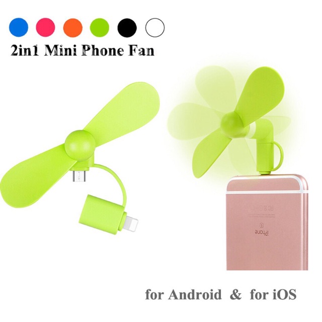 Quạt mini Usb 2 cổng dành cho thiết bị smartphone,Android,Apple (iphone+ ipad cổng sạc Linghning)