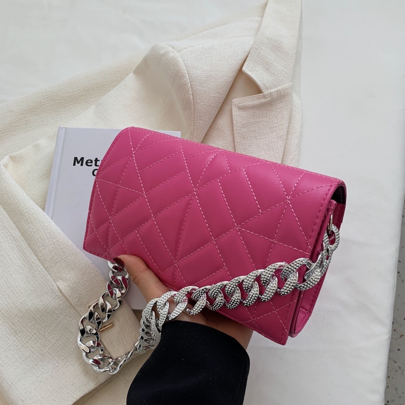 Túi đeo vai IELGY phối dây xích dáng vuông nhỏ họa tiết hình thoi phong cách Hàn Quốc dành cho nữ