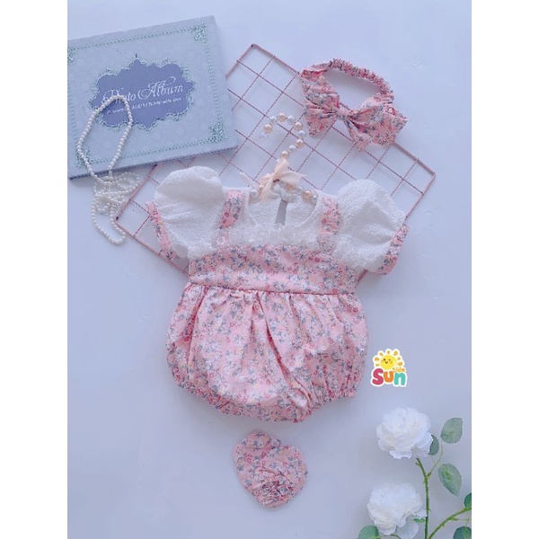 𝗧𝗮̣̆𝗻𝗴 𝘁𝘂𝗿𝗯𝗮𝗻 𝘃𝗮̀ 𝗴𝗶𝗮̀𝘆 𝘃𝗮̉𝗶 Body cho bé gái size 4-12kg  Vải thô hoa phối thô xốp mềm mát