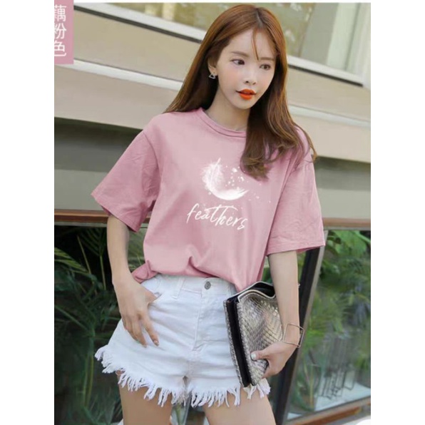 Áo thun nữ tay ngắn in hình lông vũ chất vài cotton co dãn freesize dưới 60kg | BigBuy360 - bigbuy360.vn
