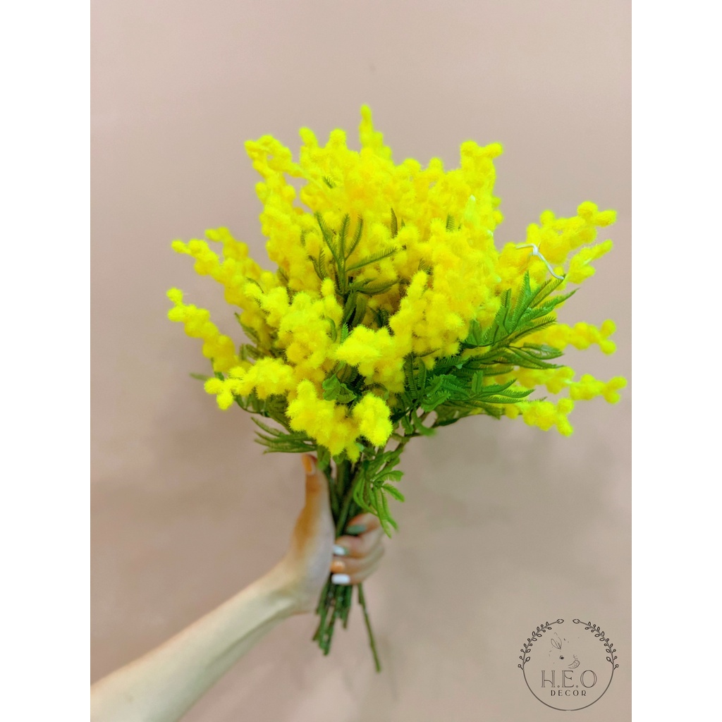 Hoa lụa Mimosa Heodecor HL001, hoa lụa cao cấp decor