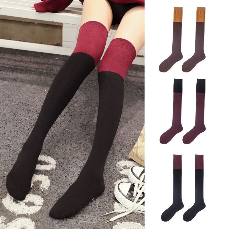 Youyo Vớ Dài Qua Gối Phối Màu Tương Phản Cho Nữ