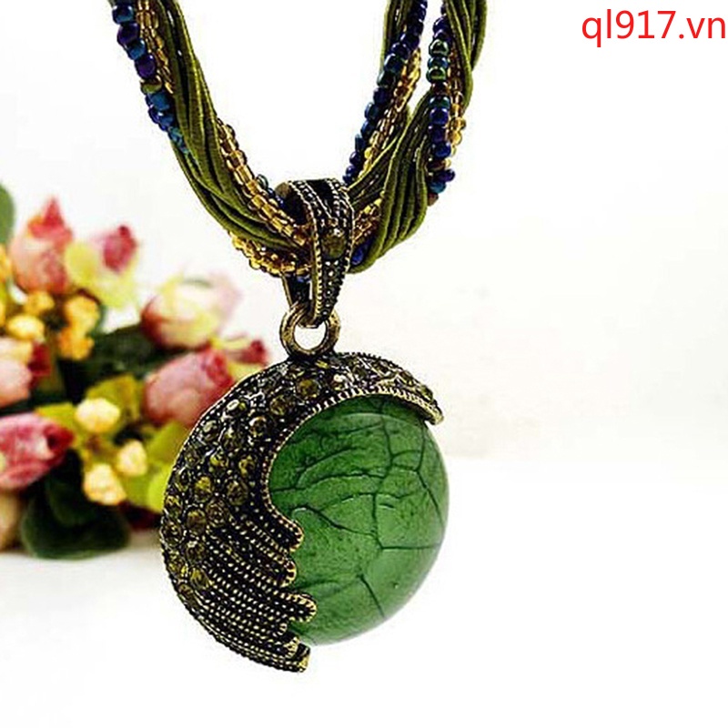 Dây Chuyền Đính Đá Xanh Phong Cách Bohemian