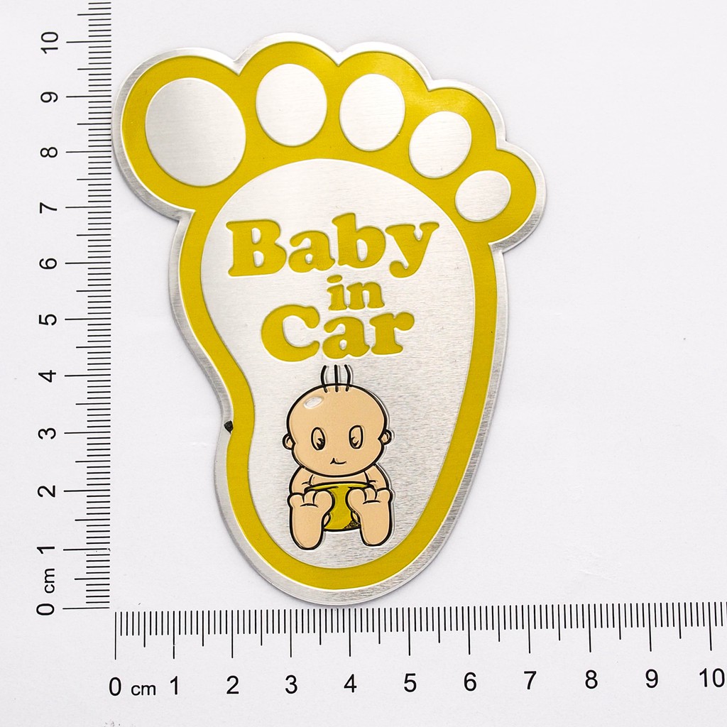 Sticker hình dán metal kim loại - Baby in car Bàn chân vàng - STICKER FACTORY