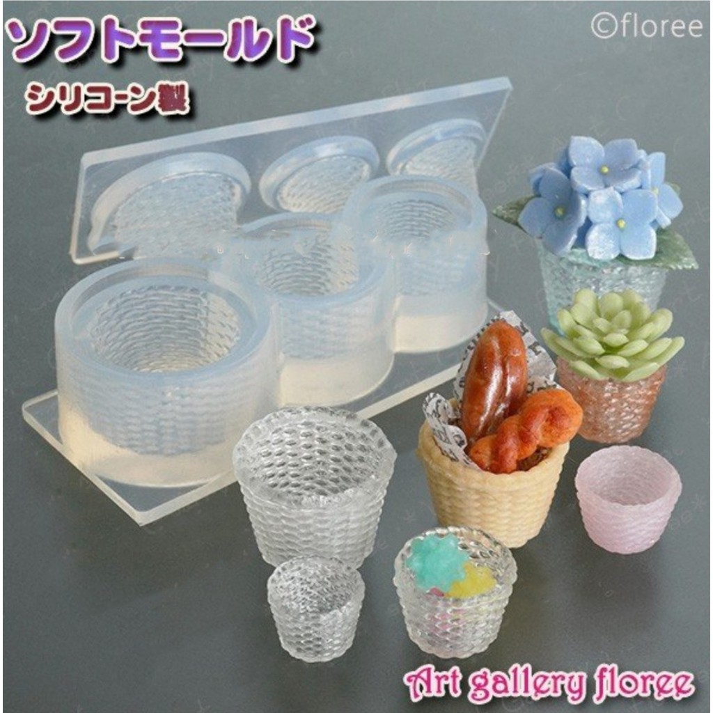 Khuôn silicone nặn đất sét resin hình rổ đứng dollhouse nhà búp bê