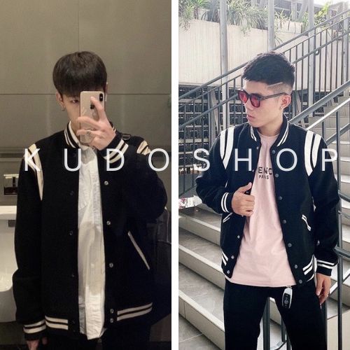 Áo khoác bomber nỉ phối viền trắng form rộng unisex / Áo khoác ngoài kiểu cúc bấm mặc chống nắng mùa hè - kudoshop