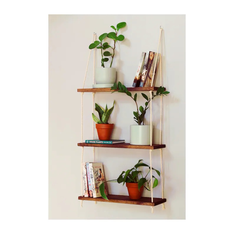 Kệ treo 3 tầng decor trang trí nhà cửa để đồ lưu niệm cây cảnh mini gỗ thông tự nhiên kích thước 10x30cm