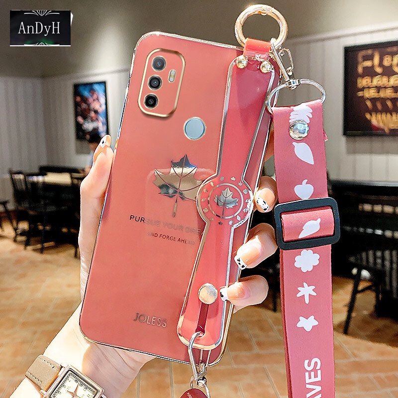 Ốp Điện Thoại Hình Lá Phong Có Dây Đeo Cho OPPO A53 A33 A32 2020