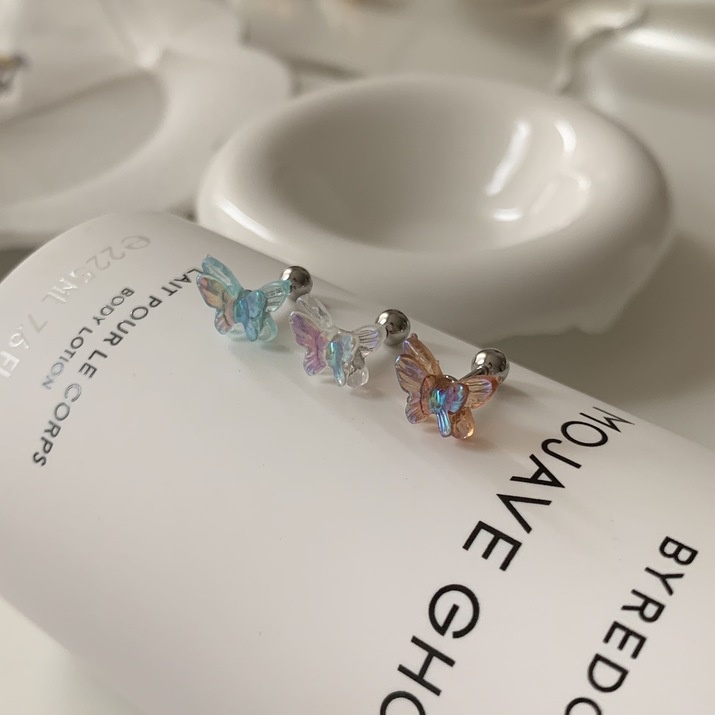 Khuyên vành tai dễ thương phối màu Modleaf Color butterfly piercing Hàn Quốc