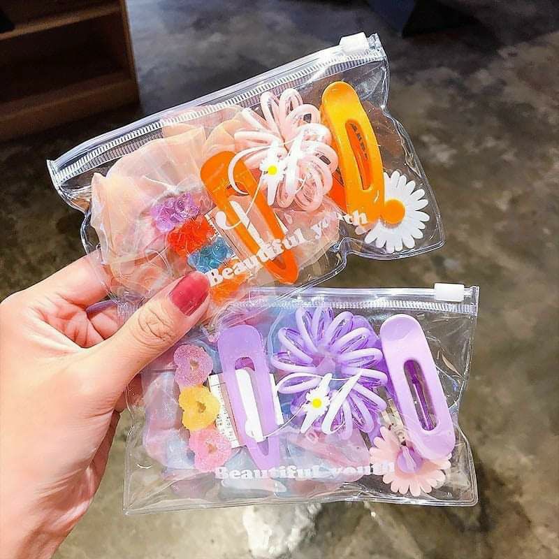 Set 6 Kẹp Tóc Kèm Dây Buộc Tóc Hoa Cúc Xinh Xắn Cho Bé