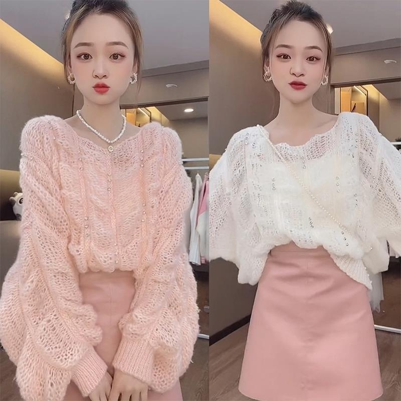 Áo Sweater Dài Khoét Lỗ Kim Cương Trắng Phong Cách Mới Mùa Thu @