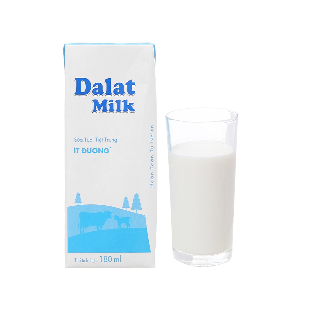 Sữa Dalatmilk Tiệt Trùng Có Đường/ Ít Đường/ Không Đường Vỉ 4 Hộp * 180ml - 110ml