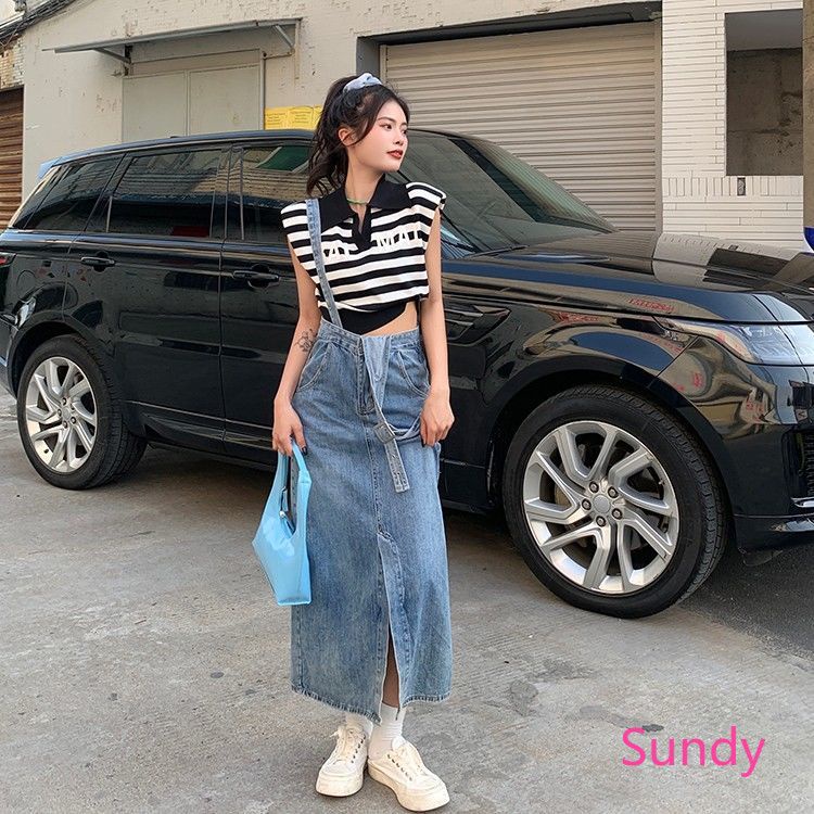 Áo Polo Dệt Kim Sát Nách Kẻ Sọc Kiểu Hàn Quốc Thời Trang Mùa Hè Cho Bé Gái