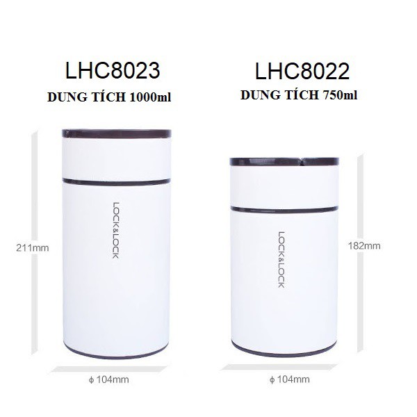 Bình ủ cháo Lock & Lock Portable Food Jar 1000ml [ LHC8023 - LHC8022 ] - Ca giữ nhiệt 750ml Inox 304 cao cấp
