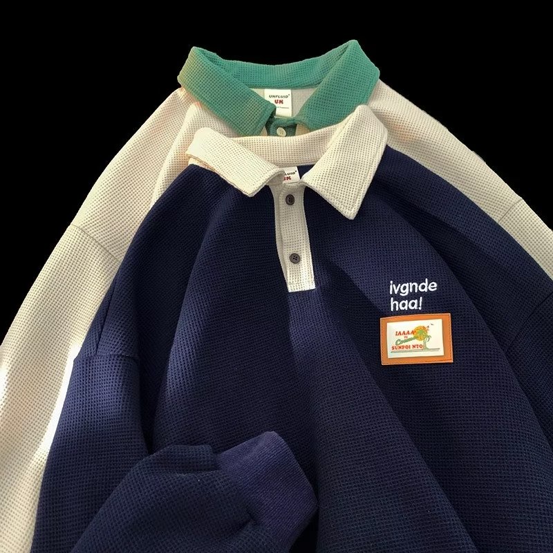 Áo Nỉ POLO Dài Tay Form Rộng Phong Cách Retro Nhật Bản