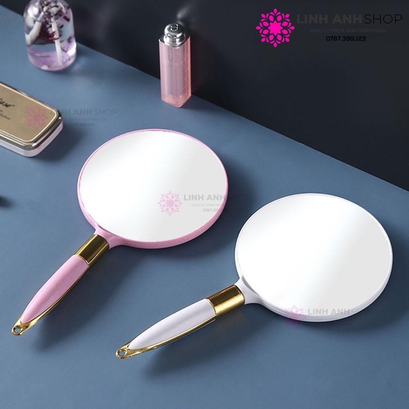 Gương Cầm Tay Hàn Quốc Gương Vintage Dáng Tròn Mini Makeup Phun Xăm