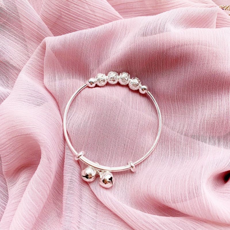 Lắc tay nữ bạc S925, Vòng tay nữ bạc ý charm dải bi dễ thương, xinh xắn Vườn Trang Sức
