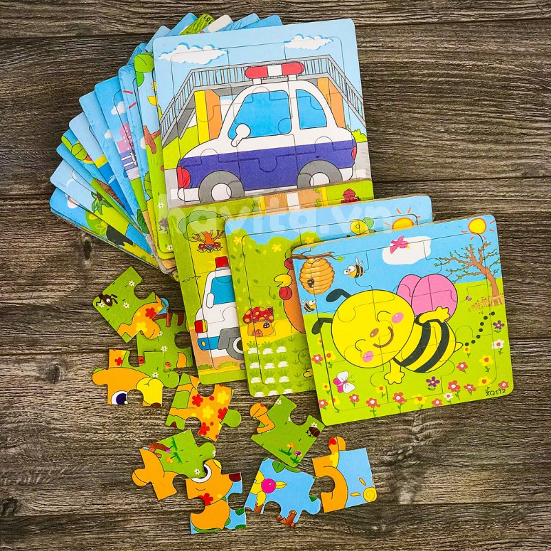 Đồ Chơi Xếp Hình Tranh Ghép 9 Miếng Bằng Gỗ, Đồ Chơi Thông Minh Ghép Hình Cho bé, Size to 15x15Cm