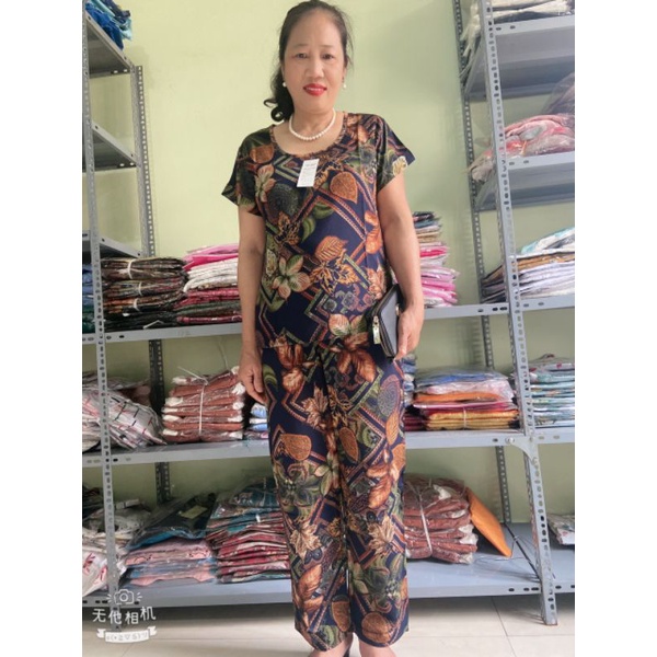 [ảnh thật] bộ mặc nhà trung niên nữ cho bà cho mẹ kiểu dáng sang trọng_ bộ lanh dài chân mùa hè trung niên nữ