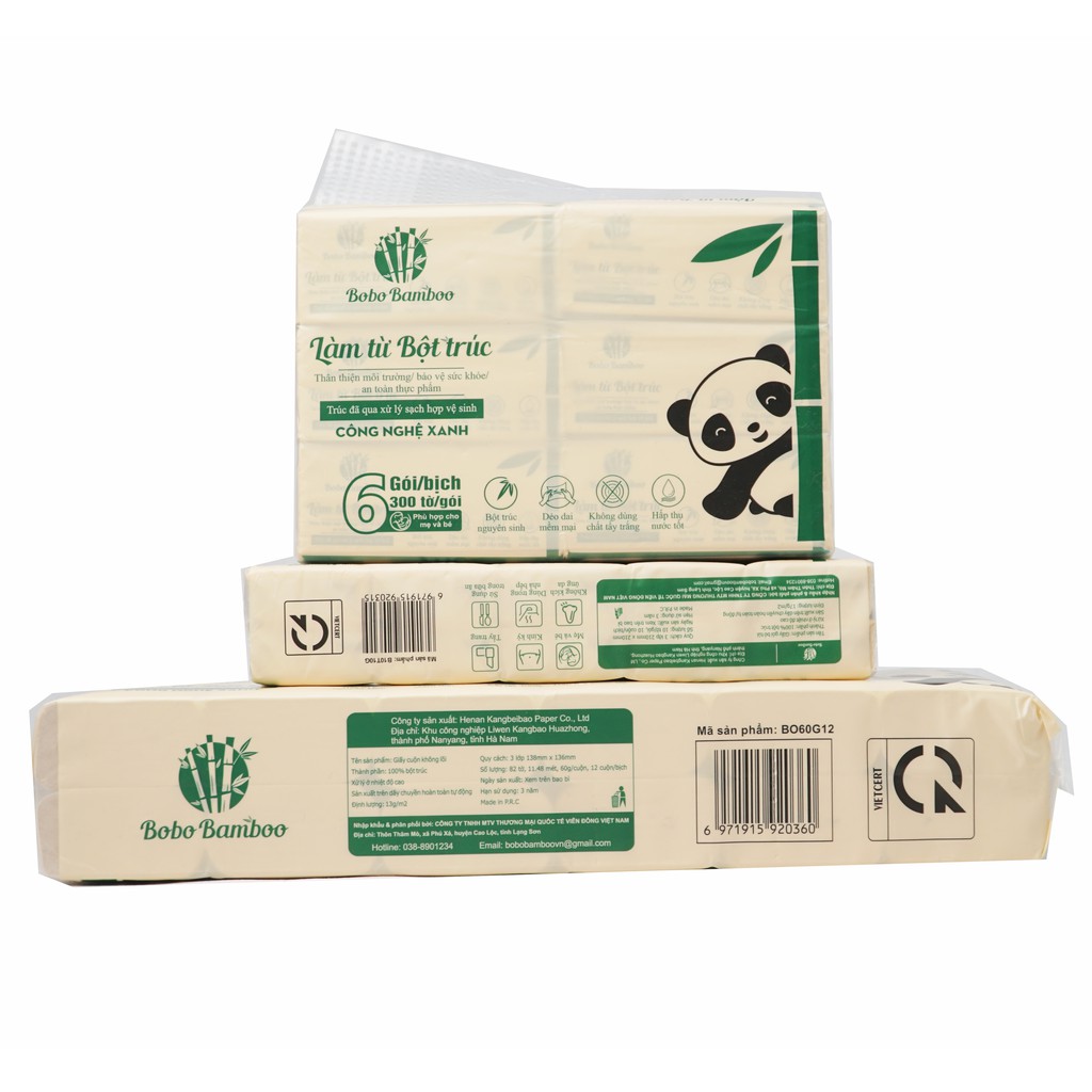 Combo 6 rút + 12 cuộn + 10 gói giấy bỏ túi cao cấp BOBO BAMBOO