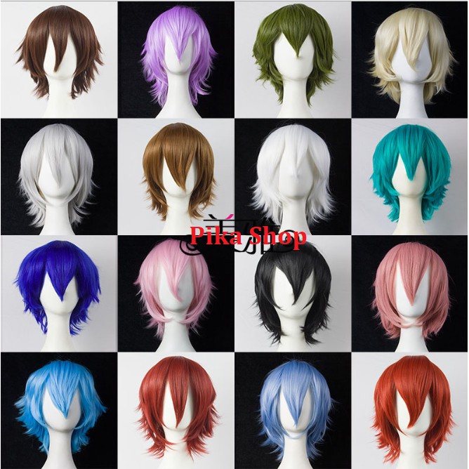 Tổng hợp tóc giả cosplay nam ngắn 30cm lưới hoa đủ màu