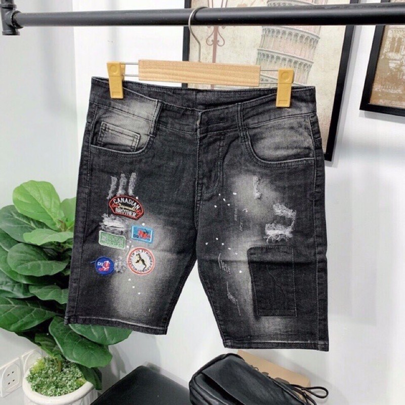 Quần short nam jean ngắn in chữ rách kiểu đủ size từ 28-32 chất jean