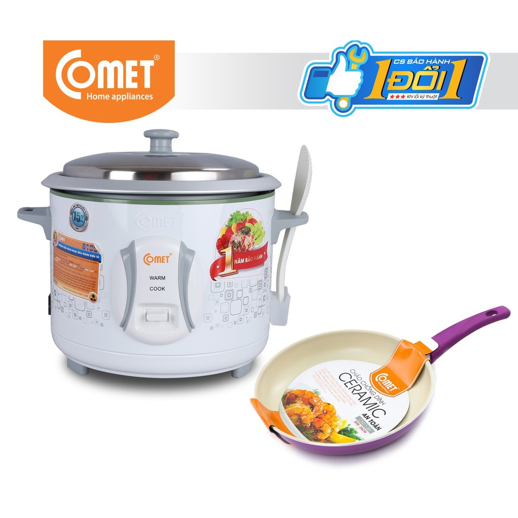 Combo Nồi cơm điện nắp rời 1.8L và chảo chống dính COMET - CM8021 & CH11-26