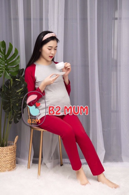 Bộ Bầu &amp; Sau Sinh B2 MUM Hàng Đẹp - Chất Cotton Mềm Mịn, Khoá Kéo Cho Bé Ti Tiện Lợi [ ẢNH THẬT]