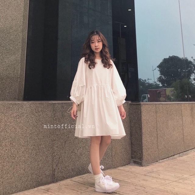 [HÈ RỒI MẶC GÌ] Váy Babydoll oversize tay phồng đen trắng, đầm nữ xòe ULZZANG