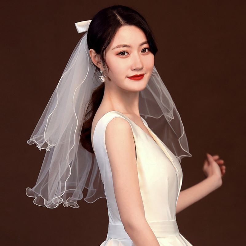 Mạng che mặt cô dâu 2 tầng bằng vải tuyn