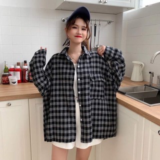 áo sơ mi kẻ dài tay cánh rơi tay to rộng KA