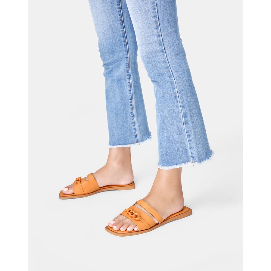 Dép Bệt 1cm Thời Trang JUNO Cut Out Trang Trí Xích Cùng Màu SD01116