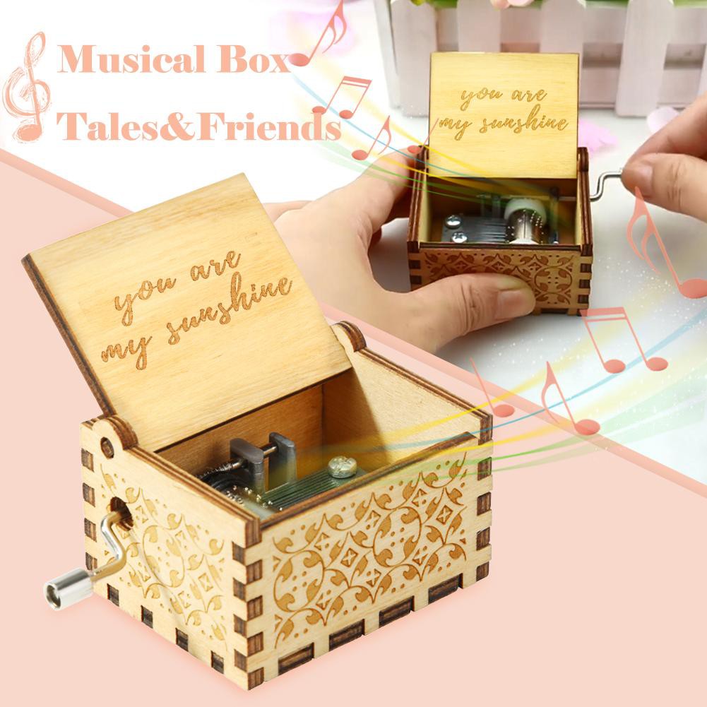Mikolot Wooden Music Box - Retro Hand Crank Classic Carved Wood Musical Box Ornament Gift for Day