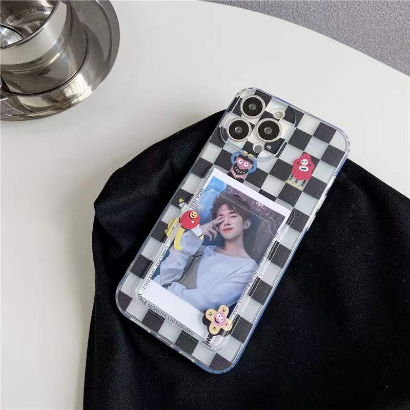 Ốp Điện Thoại Dẻo Trong Suốt Họa Tiết Bàn Cờ Kèm Ngăn Đựng Thẻ Cho iPhone 13 11 12 Pro Max X XS XR 7 8 Plus SE 2020