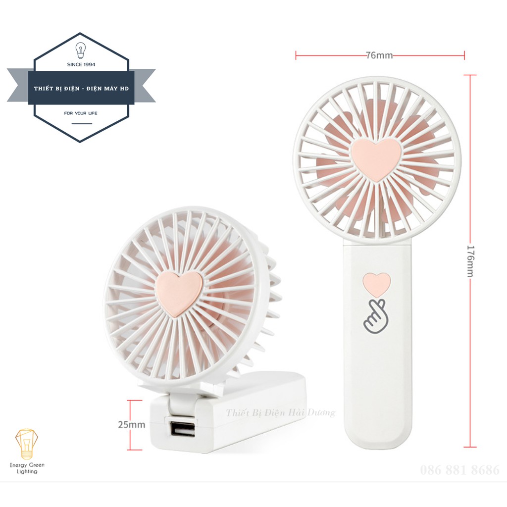 Quạt Mini Cầm Tay Tích Điện FS-i8 - Dây Treo Tiện Lợi - 3 Tốc Độ Gió Siêu Mát - Energy Green Lighting - Bảo Hành 1 Năm