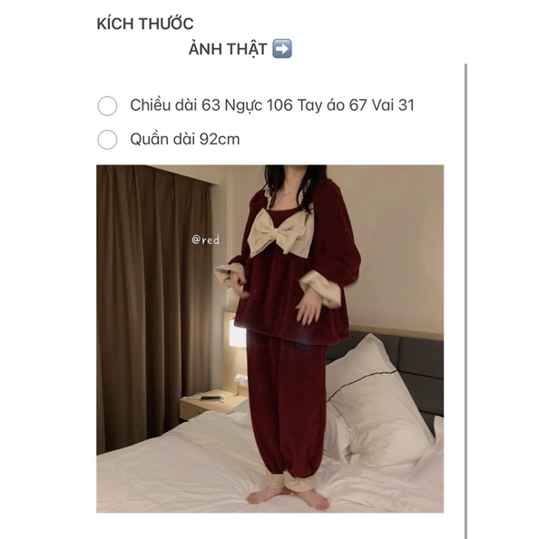 Bộ ngủ bông nơ đỏ lông mịn sang chảnh điệu đà phù hợp ở nhà và đi chơi#15