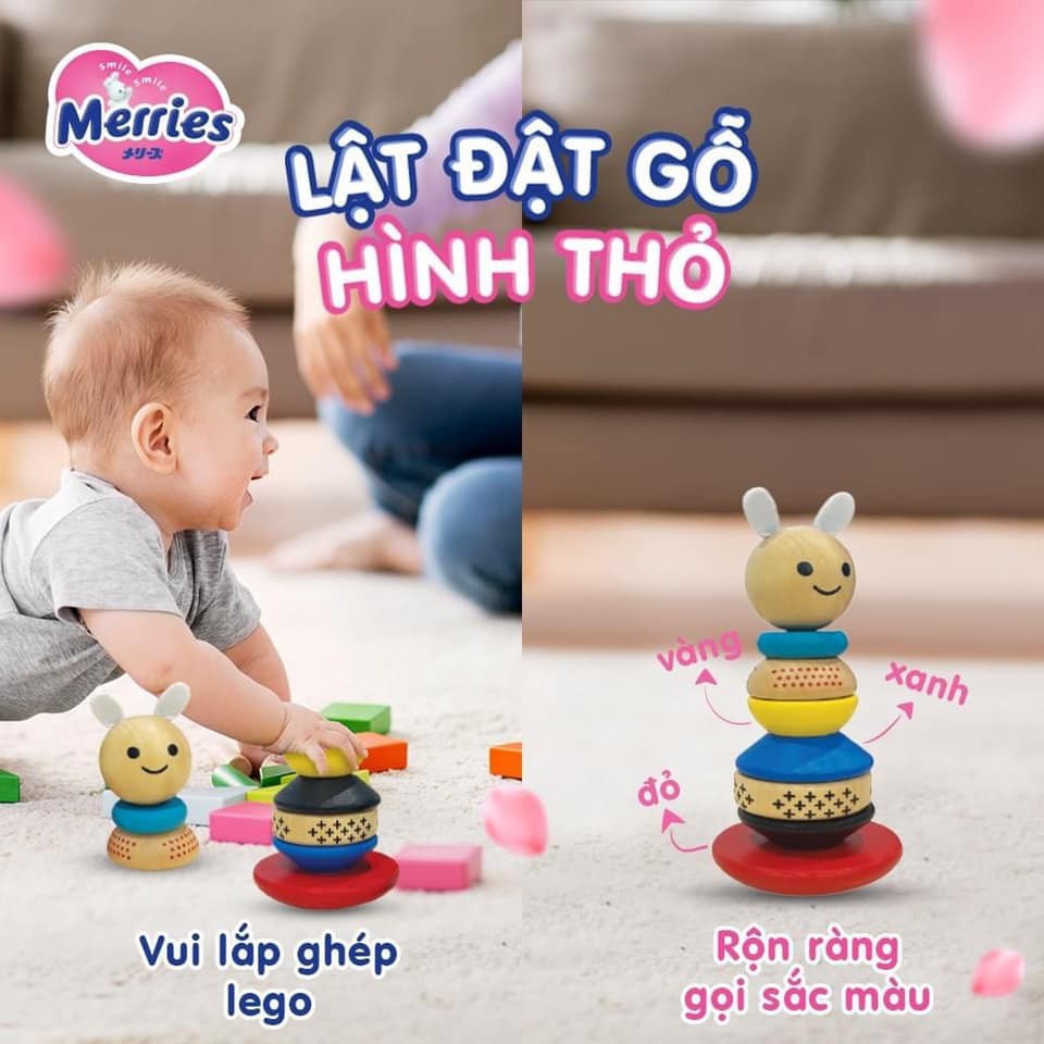 Lật Đật Gỗ Hình Thỏ Merries Bằng Gỗ Nhiều Màu (Quà Tặng Của tã Merries)