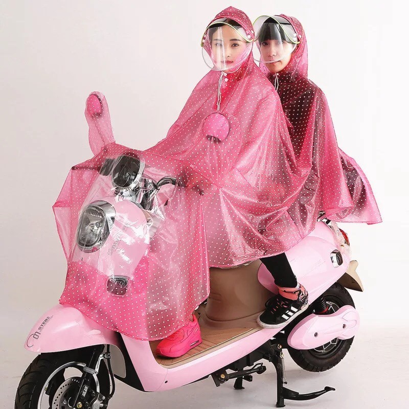 Áo mưa thời trang cho cả nam và nữ khi đi xe máy 1 người, 2 người họa tiết chấm bi trong rất thời trang