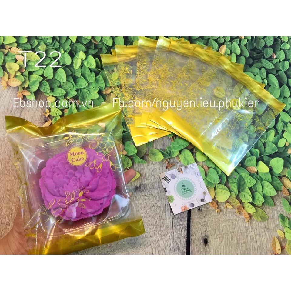 Set 100 túi kèm khay  T22 Túi viền hoa vàng Túi đựng bánh Trung Thu 200gr - 250gr