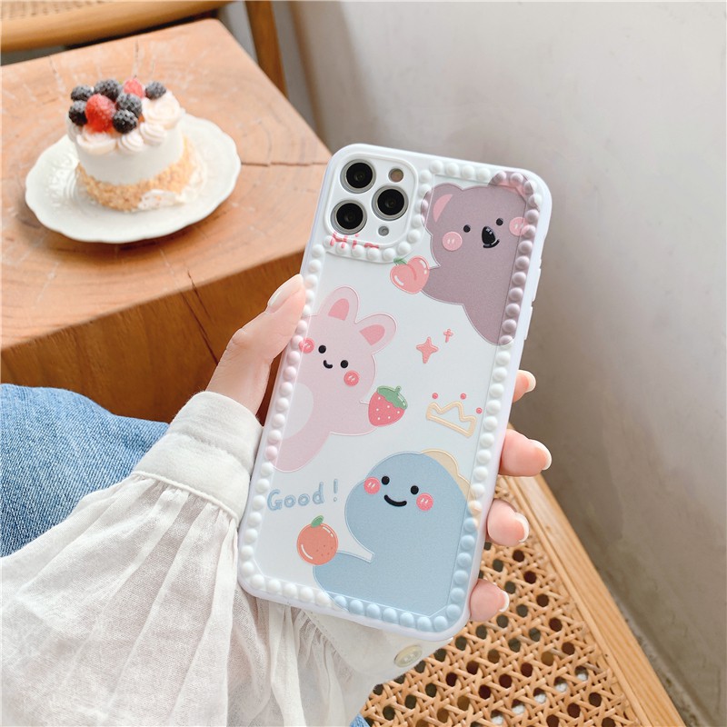 Ốp lưng iphone - Ốp iphone viền chấm bi Khủng long thỏ Koala 7plus/ 8plus / x / xs / xs max / 11 /11 promax Dino Case