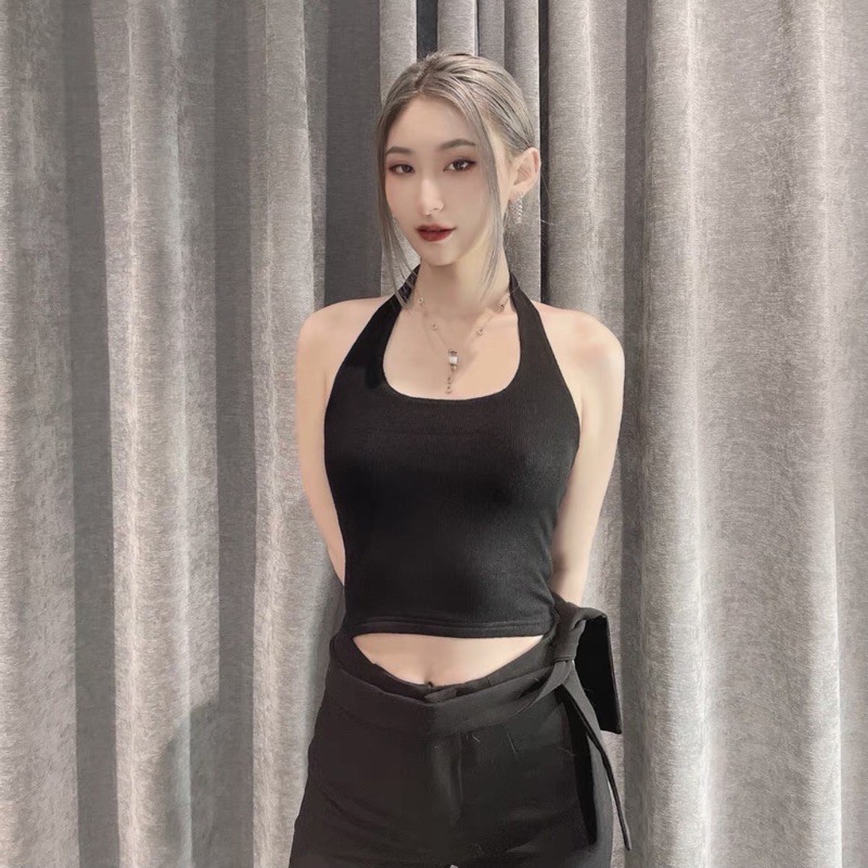 Croptop cổ yếm thun gân 2 lớp mới
