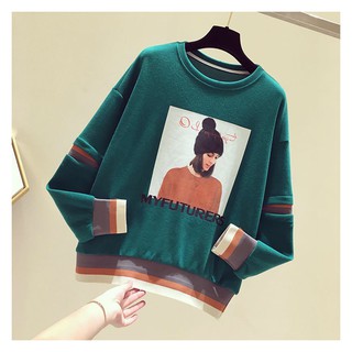 Áo sweater cổ tròn dáng ngắn thời trang mùa thu cho nữ