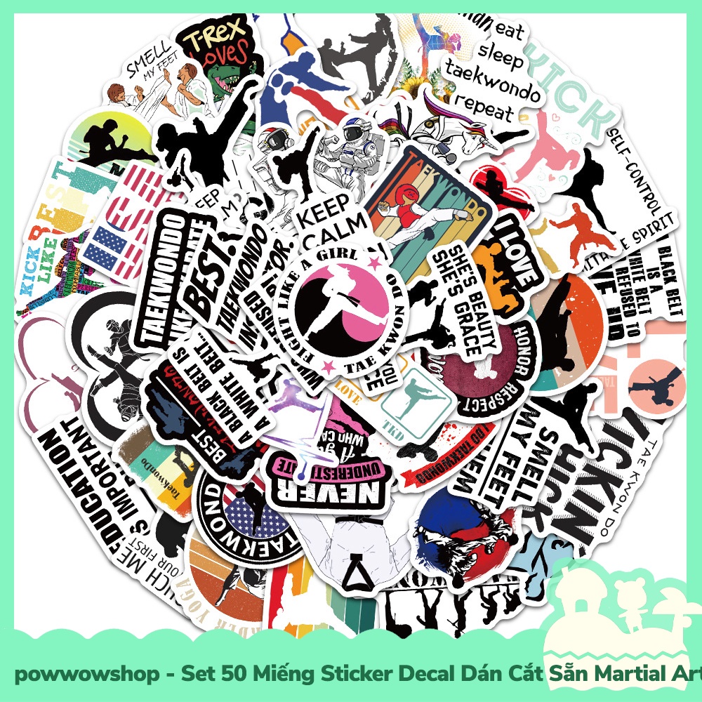 [Sẵn VN - Hỏa Tốc] Set 50 Miếng Sticker Decal Cắt Sẵn DIY Dán Trang Trí Vật Dụng Mẫu Martial Arts