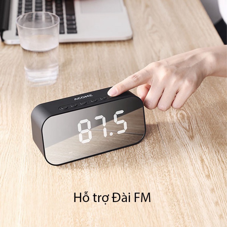 Loa Bluetooth ACOME A5 5W screen LED kiêm đồng hồ thời trang Báo Thức, Kiểu dáng hiện đại, Âm bass mạnh mẽ