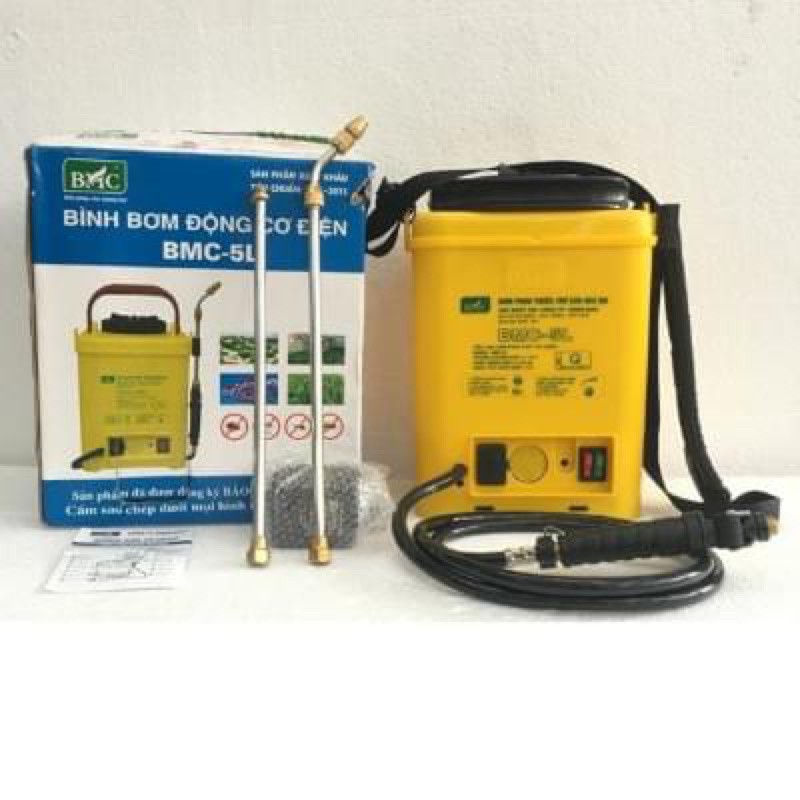 Bình bơm thuốc trừ sâu điện đeo vai 5L BMC, bình tưới cây PIN lithium 12v lực bơm mạnh tia mịn tỏa đều